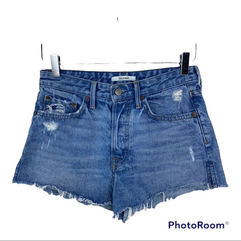 GRLFRND Cindy Buttonfly Highrise Psychedellic Shack Denim Distressed Sho…